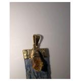 Raw blue kyanite and citrine point pendant, gold plated top