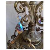 Vintage table lamp, Hollywood Regency style lantern lamp,brass-plated metal and clear crystal accents