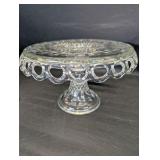 Vintage McKee Plymouth clear glass cake stand from the 1950s with lid