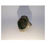 Sterling Silver Ring Size 6,distinctive bloodstone gem- ornate, nature-inspired frame