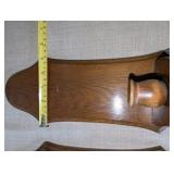 Vintage wooden wall sconces, floral glass (2)