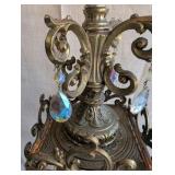 Vintage table lamp, Hollywood Regency style lantern lamp,brass-plated metal and clear crystal accents