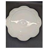 Vintage Indiana Glass Colony Harvest grape cake stand is crafted from white milk glass