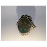 Sterling Silver Ring Size 6,distinctive bloodstone gem- ornate, nature-inspired frame