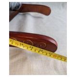 Vintage Sound N Light plush rocking horse features a brown and white pinto design with a wooden base, works