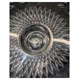 Vintage McKee Plymouth clear glass cake stand from the 1950s with lid