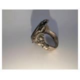 Sterling Silver Ring Size 6,distinctive bloodstone gem- ornate, nature-inspired frame