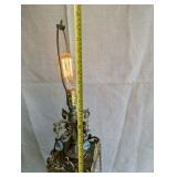 Vintage table lamp, Hollywood Regency style lantern lamp,brass-plated metal and clear crystal accents