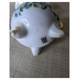 Vintage Royal Crown miniature oil lamp featuring hand-painted blue floral motifs and gold trim