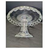 Vintage McKee Plymouth clear glass cake stand from the 1950s with lid