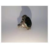 Sterling Silver Ring Size 6,distinctive bloodstone gem- ornate, nature-inspired frame