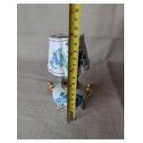 Vintage Royal Crown miniature oil lamp featuring hand-painted blue floral motifs and gold trim