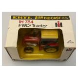 Two Vintage ERTL Toys Die Cast Miniature Tractors 1= 1/64 Scale 4-Wheel Drive Tractor 1= 1/32 Scale IH FWD/ Tractor In Original Box