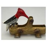 Antique Cast Iron Woodpecker Toothpick Dispenser Holder 3" x 45"