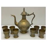 Vintage Etched Teapot And Teacups Made In India