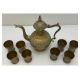 Vintage Etched Teapot And Teacups Made In India