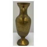 Vintage Middle Eastern Etched Brass Vase 15 1/4"