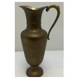 Vintage Middle Eastern Etched Brass Water Pitcher 16"