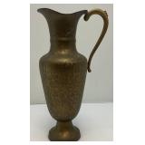 Vintage Middle Eastern Etched Brass Water Pitcher 16"