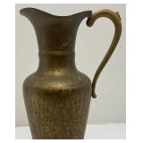 Vintage Middle Eastern Etched Brass Water Pitcher 16"