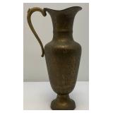Vintage Middle Eastern Etched Brass Water Pitcher 16"