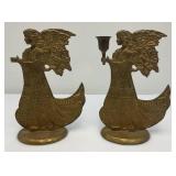 Vintage Solid IHI Brass Angel Candle Holders (One Missing Holder) 9 1/2"