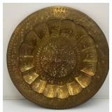 Vintage 13.5"  Middle Eastern Etched Brass Serving Tray