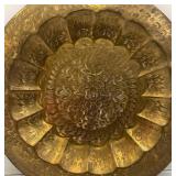 Vintage 13.5"  Middle Eastern Etched Brass Serving Tray