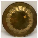 Vintage 13.5"  Middle Eastern Etched Brass Serving Tray