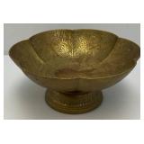 Vintage Heavy 5 1/2" x 12 1/4" Middle Eastern Etched Brass Pedestal Serving Dish