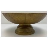 Vintage Heavy 5 1/2" x 12 1/4" Middle Eastern Etched Brass Pedestal Serving Dish
