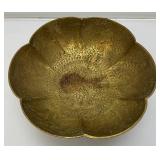 Vintage Heavy 5 1/2" x 12 1/4" Middle Eastern Etched Brass Pedestal Serving Dish