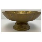 Vintage Heavy 5 1/2" x 12 1/4" Middle Eastern Etched Brass Pedestal Serving Dish