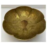 Vintage Heavy 5 1/2" x 12 1/4" Middle Eastern Etched Brass Pedestal Serving Dish