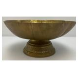 Vintage Heavy 5 1/2" x 12 1/4" Middle Eastern Etched Brass Pedestal Serving Dish
