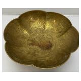Vintage Heavy 5 1/2" x 12 1/4" Middle Eastern Etched Brass Pedestal Serving Dish