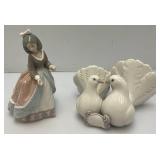 Vintage 1971 Lladro #1169 Couple Of Doves Figurine & Vintage Liadro Daisa Jolie Girl Figurine (Missing little Brass piece And Bow Chipped On Back) 7 3/4"