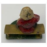 Vintage Heavy Cast Iron Old Woman On Bench Door Stop 3" x 4" x 5"