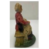 Vintage Heavy Cast Iron Old Woman On Bench Door Stop 3" x 4" x 5"