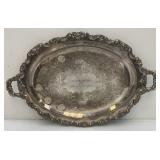 Large Silver Plated Heavy Platter With Engraving "T.C. Minute Men 1972 Player of The Year" 20" x 30"