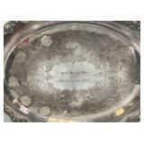 Large Silver Plated Heavy Platter With Engraving "T.C. Minute Men 1972 Player of The Year" 20" x 30"