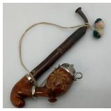 Vintage Wooden Smoking Pipe With Metal Lid Bowl 7" Imprinted With Luzern