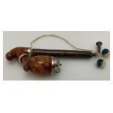 Vintage Wooden Smoking Pipe With Metal Lid Bowl 7" Imprinted With Luzern