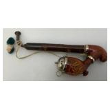 Vintage Wooden Smoking Pipe With Metal Lid Bowl 7" Imprinted With Luzern