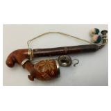 Vintage Wooden Smoking Pipe With Metal Lid Bowl 7" Imprinted With Luzern