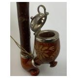 Vintage Wooden Smoking Pipe With Metal Lid Bowl 7" Imprinted With Luzern