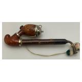 Vintage Wooden Smoking Pipe With Metal Lid Bowl 7" Imprinted With Luzern