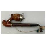 Vintage Wooden Smoking Pipe With Metal Lid Bowl 7" Imprinted With Luzern
