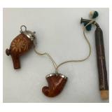 Vintage Wooden Smoking Pipe With Metal Lid Bowl 7" Imprinted With Luzern