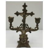 Antique/Vintage Catholic Viaticum Sick Call/Last Rites Silver Plated Pewter Travel Cucifix, Candlestick Holder 10 1/2" Tall